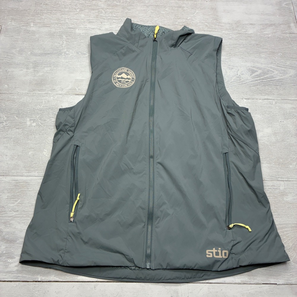 Stio Pinion Alpha Vest Womens Large Gray Full Zip Insulated Jackson Hole Logo
